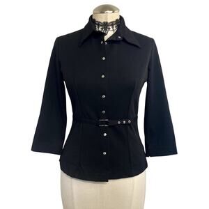 Vintage Virtigo Button Down Corp Goth Office Fitted Grunge Women's Blouse Sz S